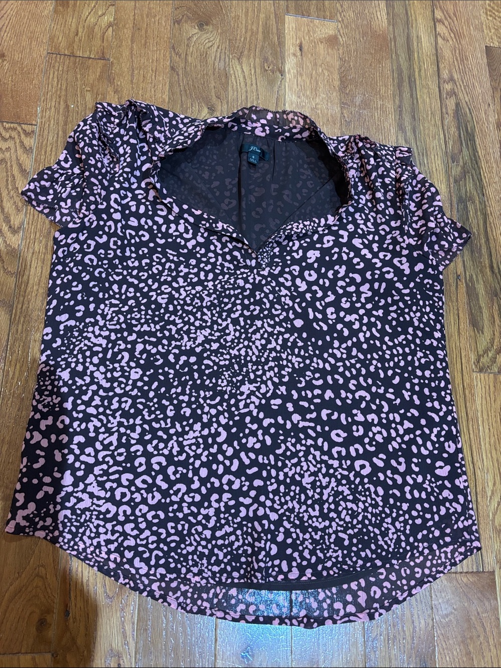 J. Crew Women’s Black & Pink Leopard Print Short Sleeve Blouse